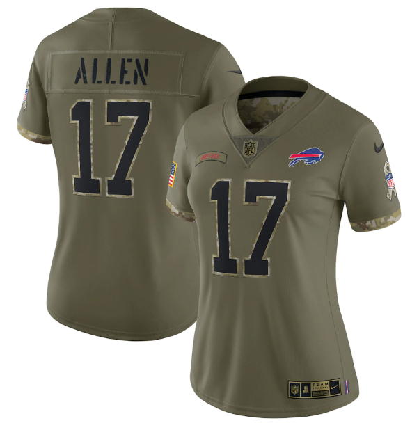 Women's Buffalo Bills #17 Josh Allen Olive 2022 Salute To Service Limited Stitched Jersey(Run Small)